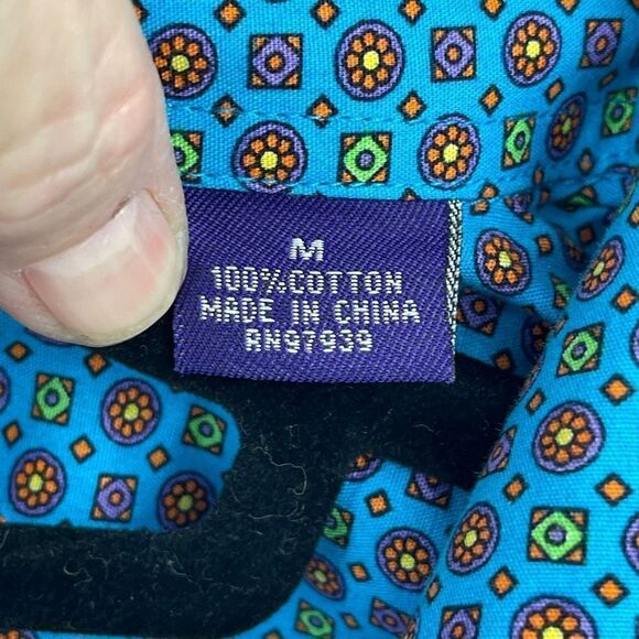 Alan Flusser Blue Cotton Long Sleeve Casual Button-Up Shirt Size Medium - Picture 5 of 8